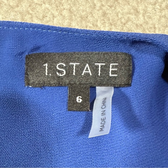 1. State Blue Ruffled Wrap Midi Dress with Tie Front Women Size 6 Royal Blue - Picture 7 of 8